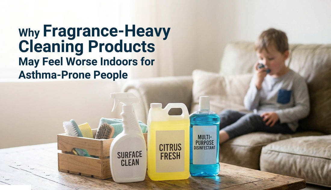 Family enjoying a clean and comfortable home with plant-based cleaning products and fresh indoor air