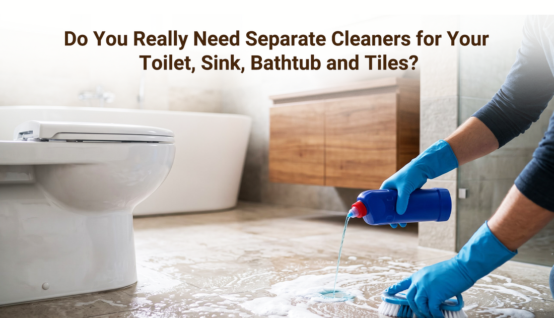 Toilet and sink cleaner for bathroom surfaces, including bathtubs and ceramic tiles