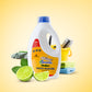 Environ Floor Cleaner bottle with cleaning tools and limes on a gradient background